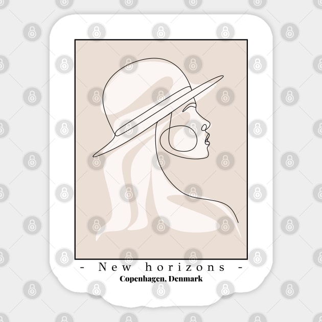 New horizons, Copenhagen Denmark classy woman line art Sticker by ByPhillip